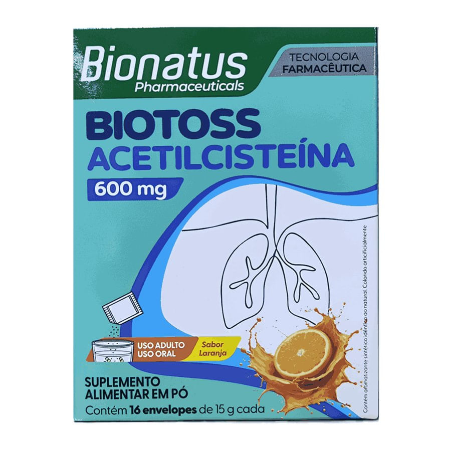 Biotoss Acetilcisteína 600mg com 16 Envelopes de 5g
